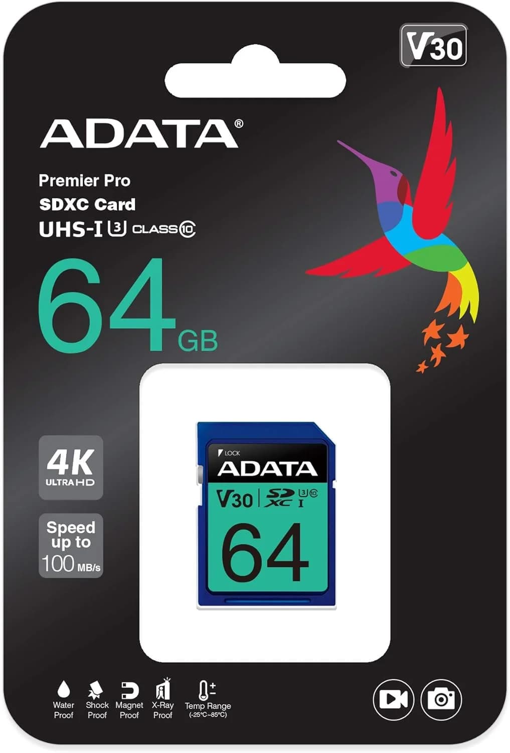 ADATA Premier Pro 64GB SDXC UHS-I U3 Class 10 V30 Memory Card