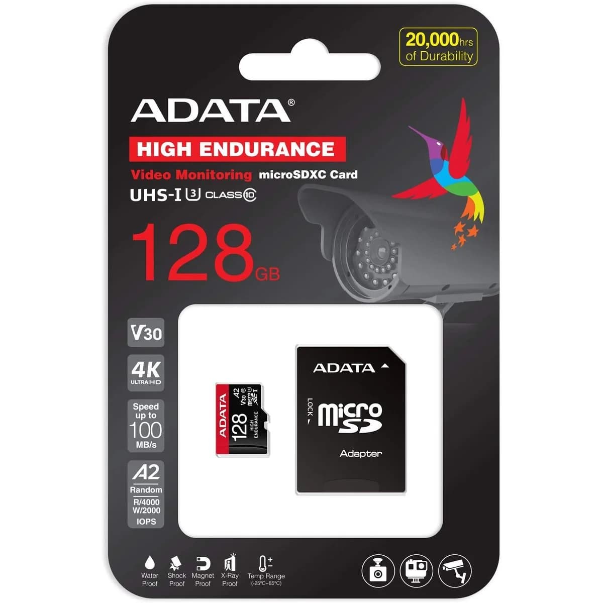 ADATA High Endurance 128GB microSDXC UHS-I U3 V30 A2 Memory Card with SD Adapter