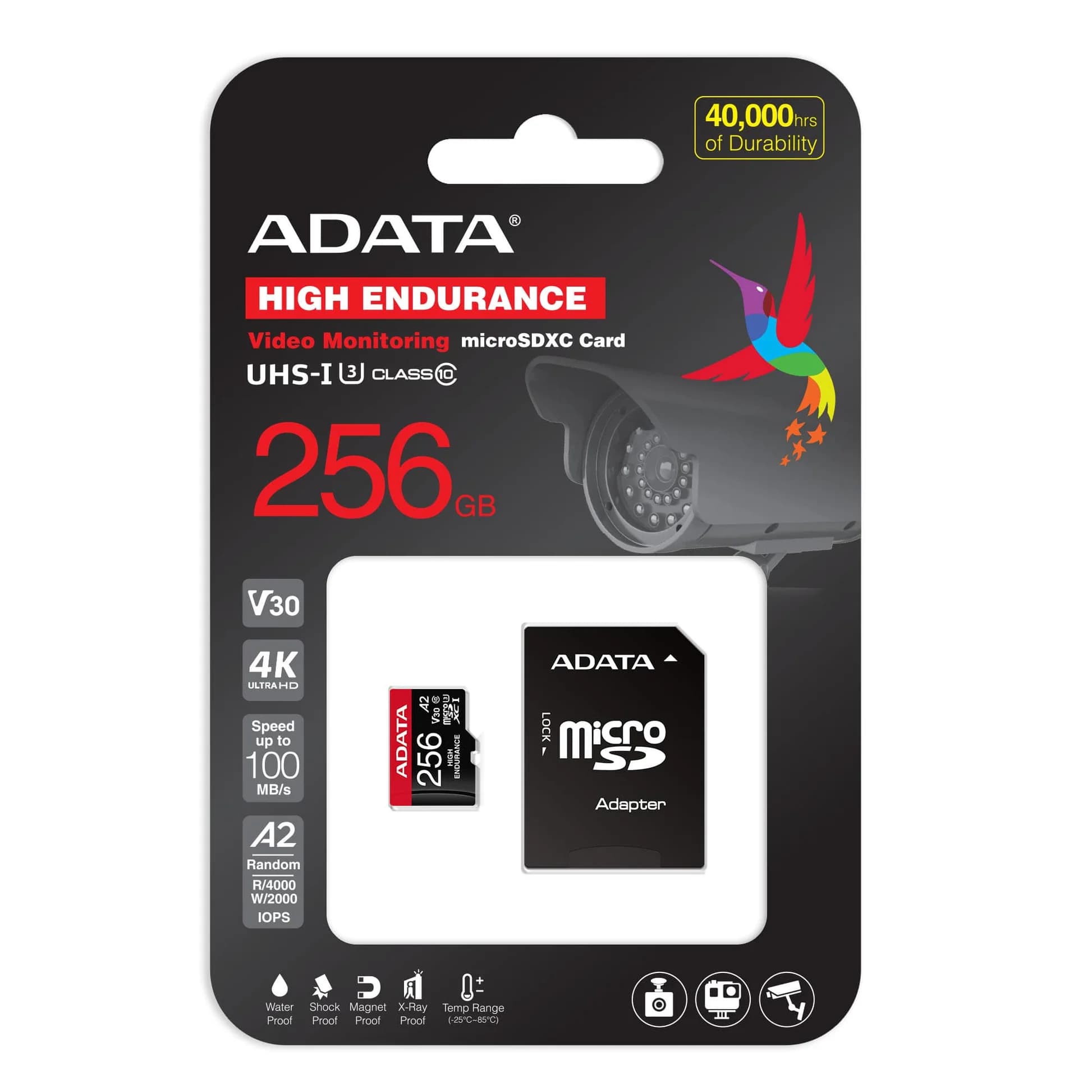 ADATA High Endurance 256GB microSDXC UHS-I U3 V30 A2 Memory Card with SD Adapter