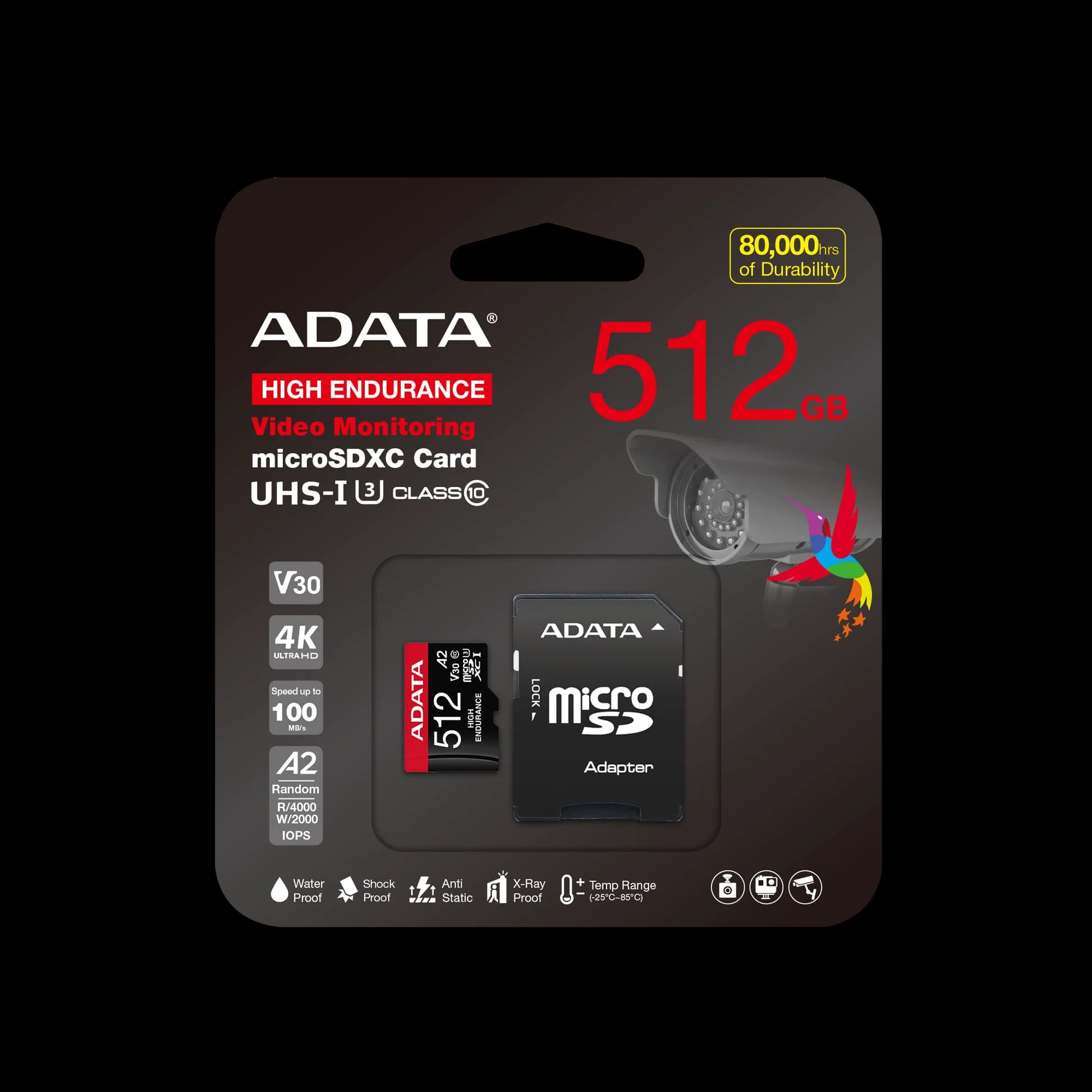 ADATA High Endurance 512GB microSDXC UHS-I U3 V30 A2 Memory Card with SD Adapter