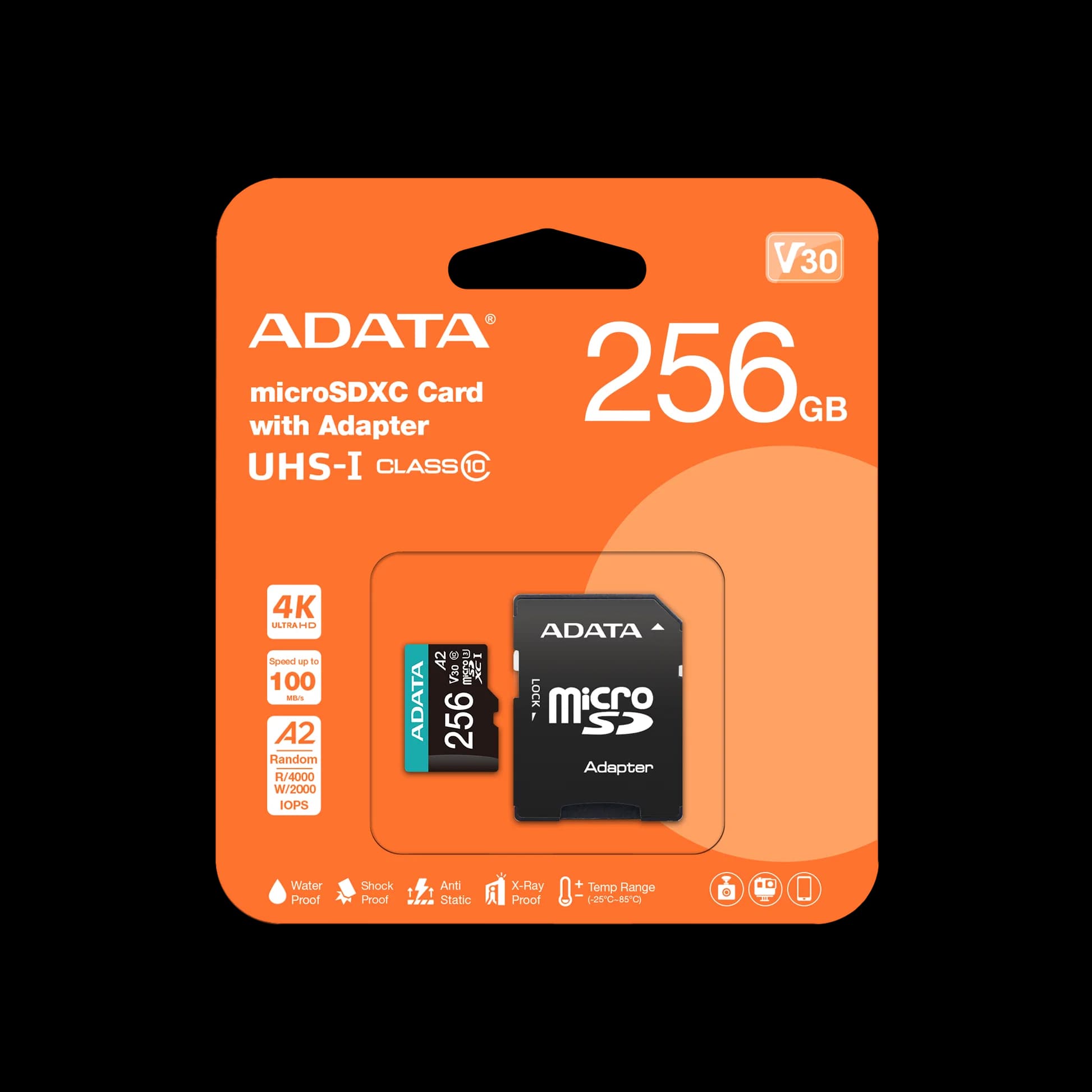ADATA Premier Pro 256GB microSDXC UHS-I U3 V30 A2 Memory Card with SD Adapter