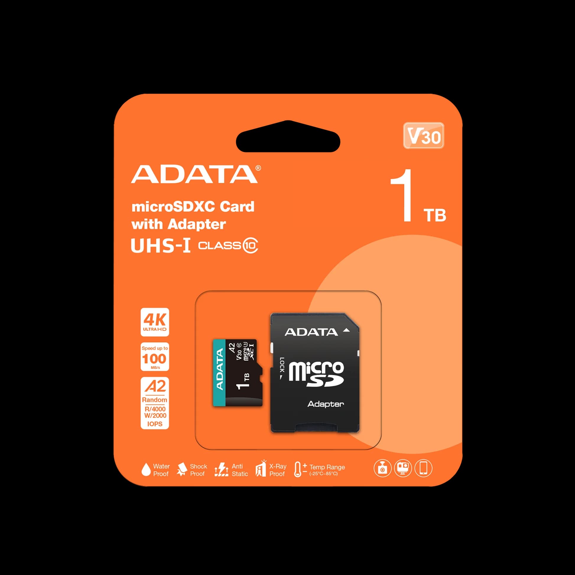 ADATA Premier Pro 1TB microSDXC UHS-I U3 V30 A2 Memory Card with SD Adapter