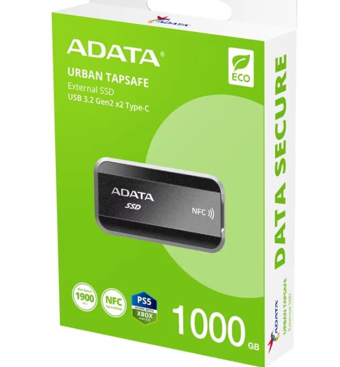 ADATA URBAN TAPSAFE 1TB External SSD – NFC Tap-to-Unlock, USB 3.2 Gen2x2, Up to 1900MB/s