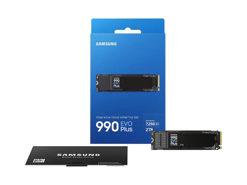 Samsung 990 EVO Plus 2TB NVMe M.2 SSD – PCIe 4.0 x4 / PCIe 5.0 x2 – Up to 7,250MB/s Read