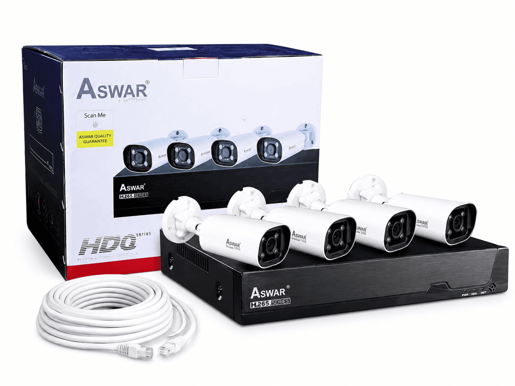 ASWAR 5MP IP PoE Security Camera Kit with NVR – 4 Cameras
